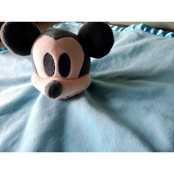 Disney Baby Mickey Mouse Blue Lovey Security Blanket Plush Soft Satin-like Edge - Picture 3 of 8